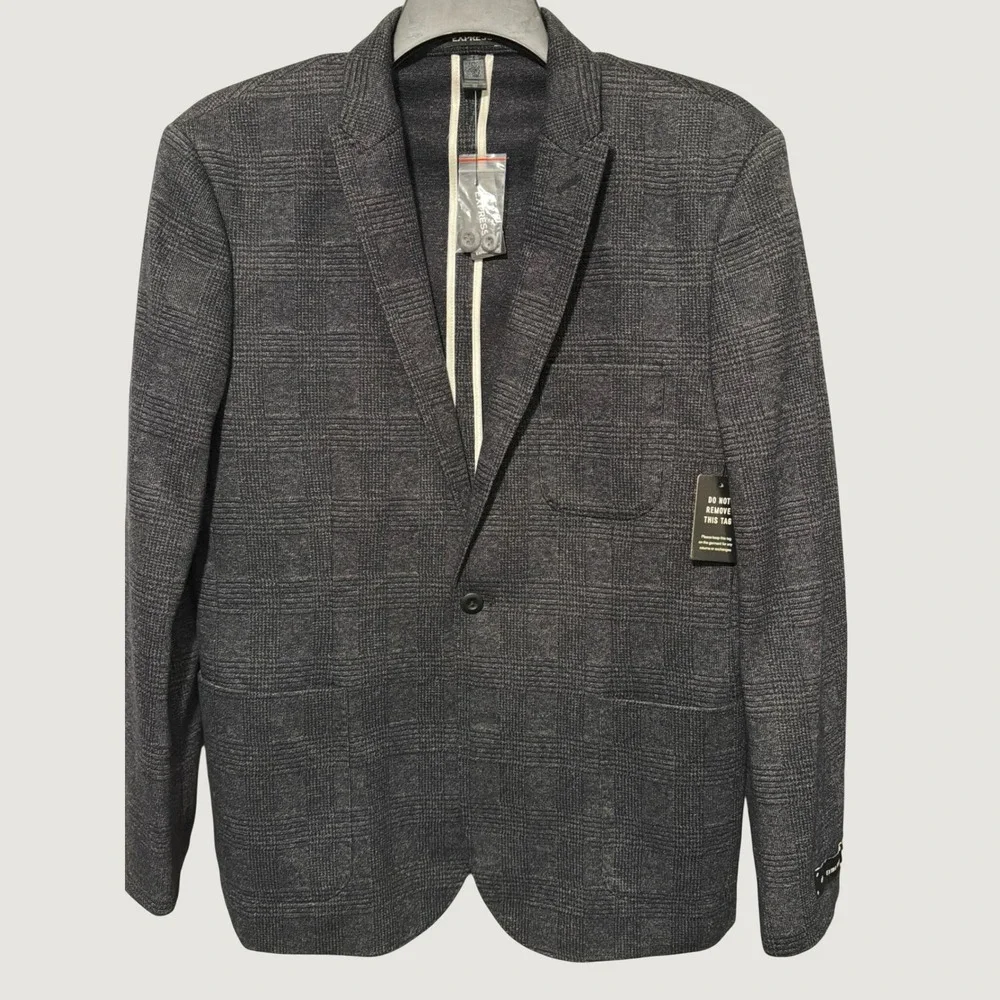 Express Mens Extra Slim Glen Plaid Blazer Grey Sport Coat‎ 42R 04353734 $278